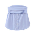 Spring New European Style Pleated Button Crop Top