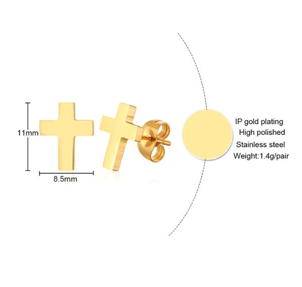 Jesus Cross Stud Earrings - Stainless Steel Christian Jewelry