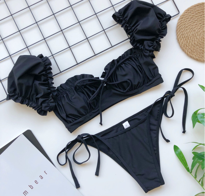 Tropical Floral Off-Shoulder Ruffle Bikini Set