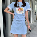 2020 Summer Cute Cartoon Print Lace Trim Dress