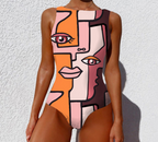 Women's Abstract Face Print One-Piece Swimsuit