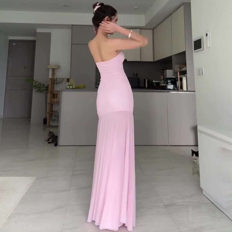 Women's Elegant Mesh Tube Top Bodycon Dress