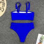 Royal Blue Bandeau High-Waist Two-Piece Swimsuit