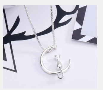Moon Cat Pendant Necklace with Minimalist Design