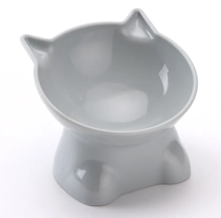 Elevated Cat Bowl with Cute Ears, Tilted Raised Pet Feeding Dish for Cats and Small Dogs, Anti-Vomit Whisker Friendly