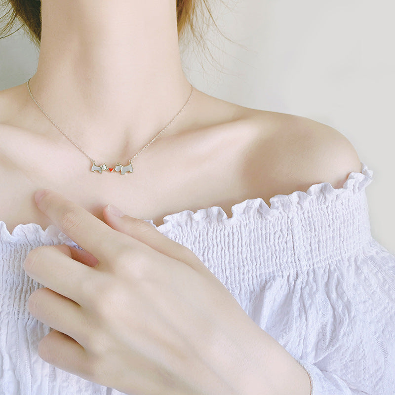 Mother-of-Pearl Dogs and Heart Necklace