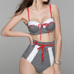 Red Gingham Retro High-Waist Bikini Set