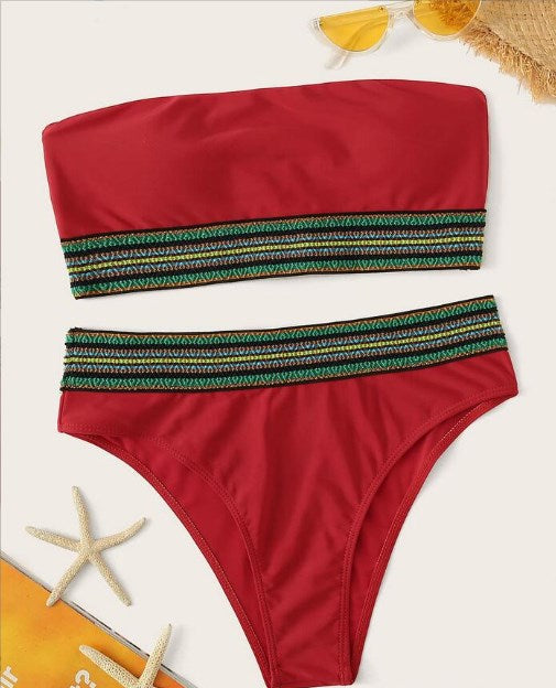 Strapless Bandeau Bikini with Striped Band