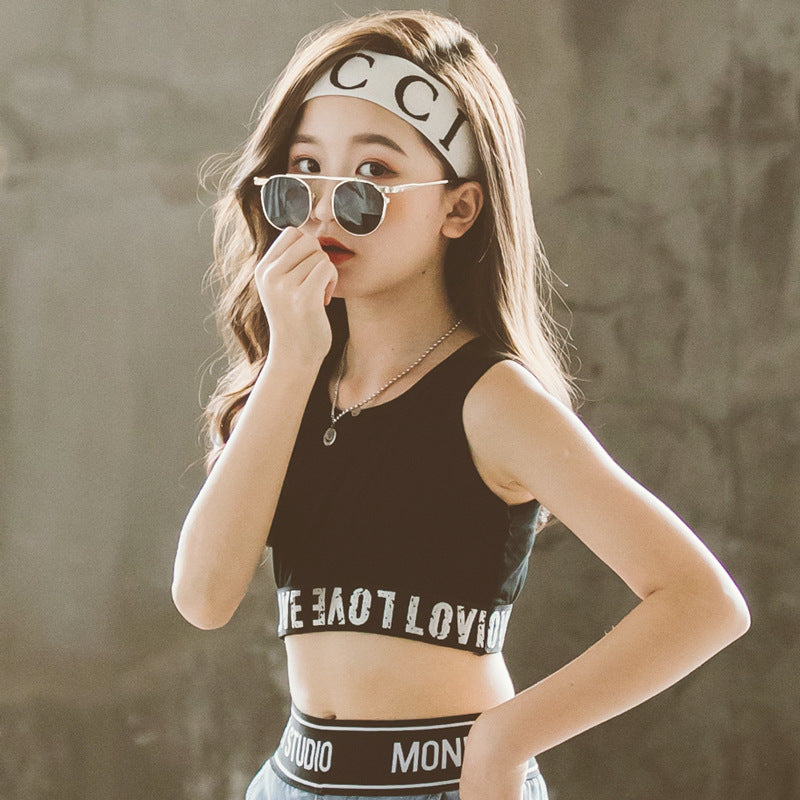 Girls' High-Waisted Knitted Crop Top for Dance