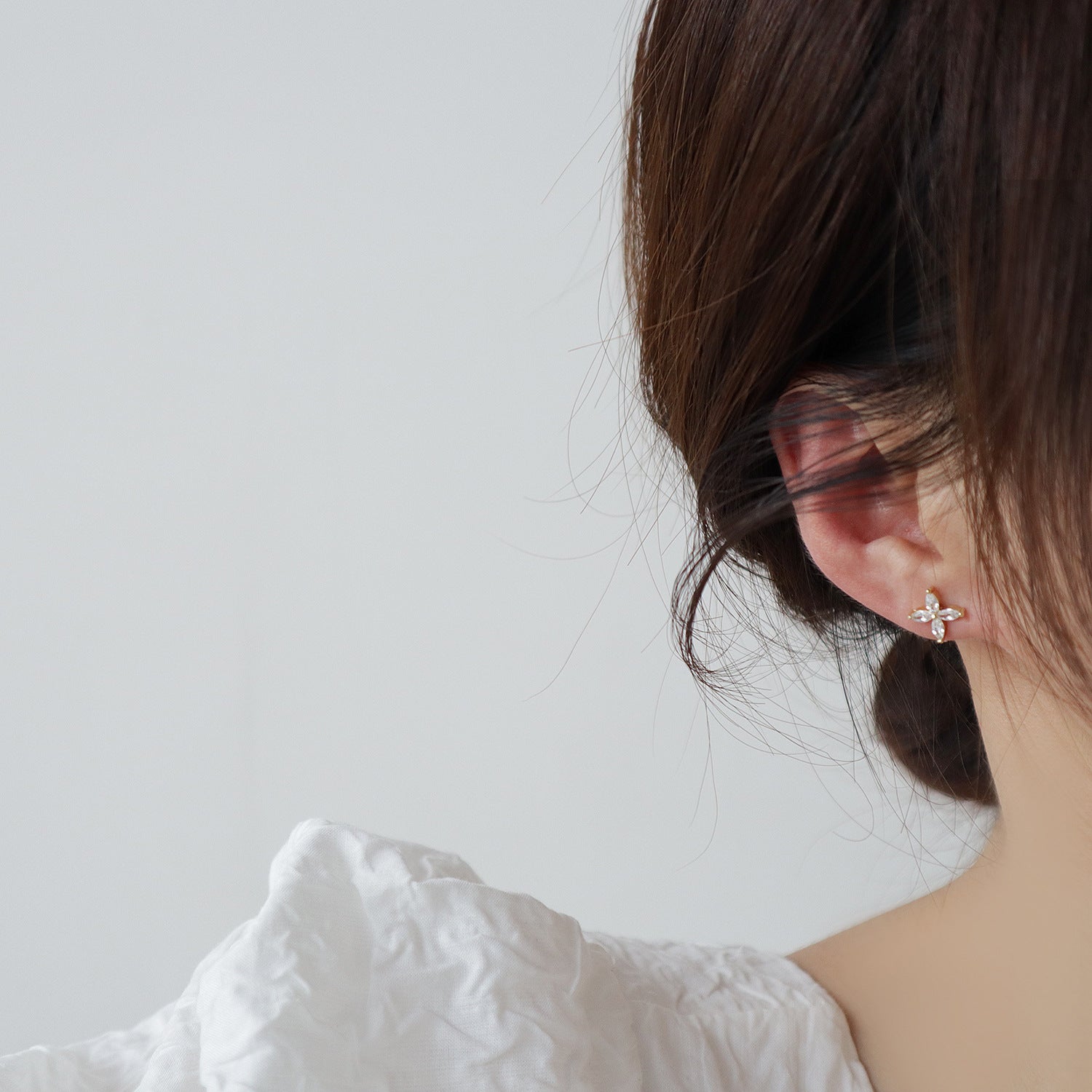 Korean DDP Design Moon Cross Zircon Stud Earrings