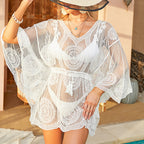 Bat Sleeve Beach Cover-Up with Lace Detail for Women