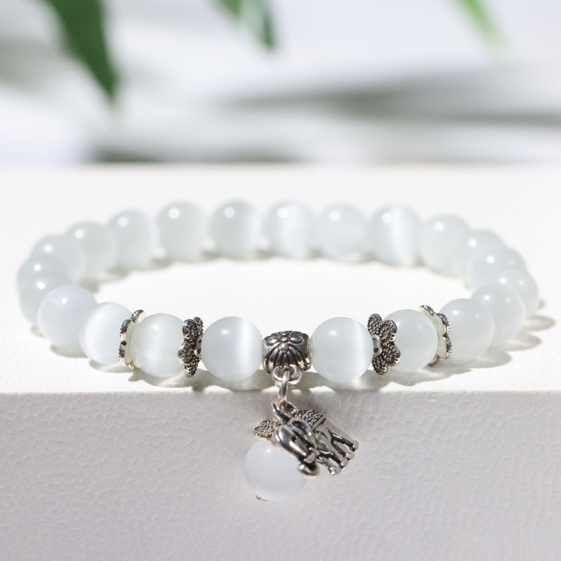 White Cat's Eye Stone Beaded Bracelet