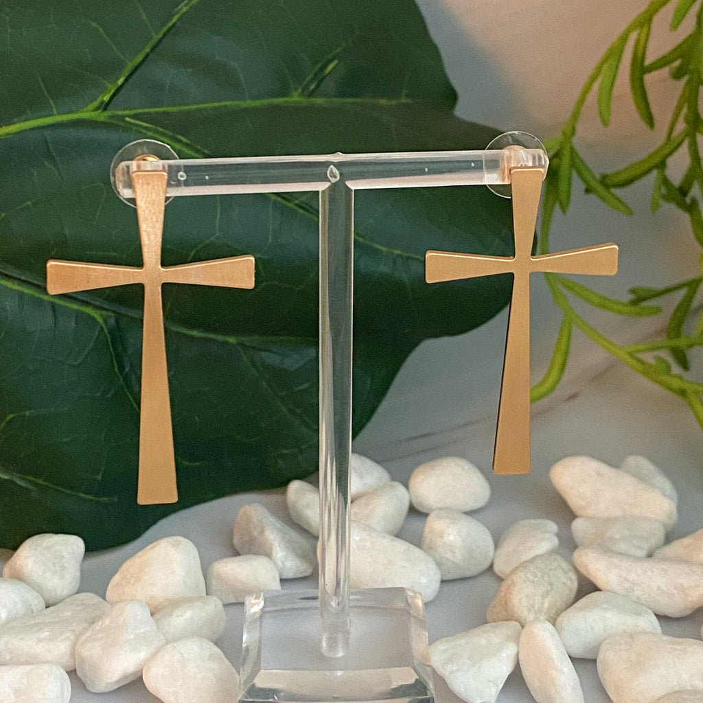 Satin Finish Cross Earrings | Christian Jewelry