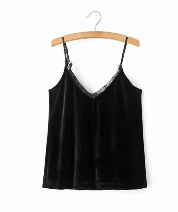 V-Neck Lace Camisole with Velvet for Fall/Winter