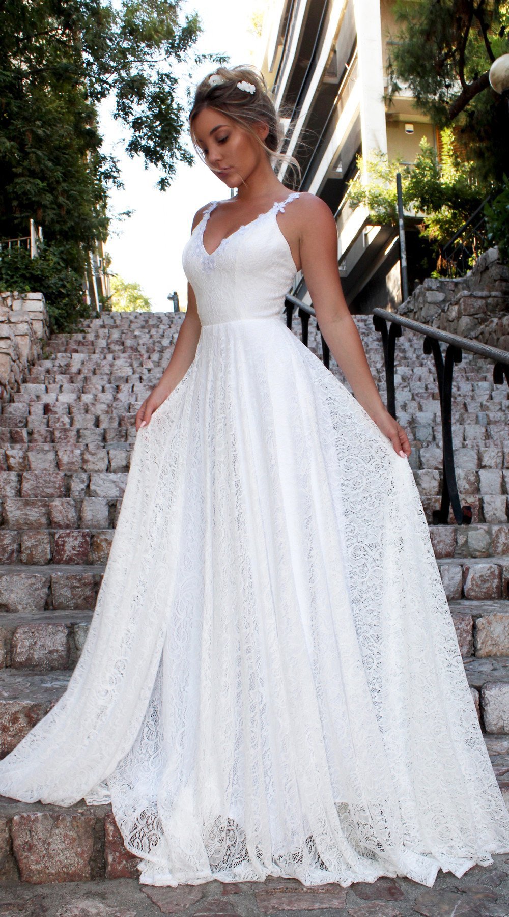 Sexy V-Neck Lace Maxi Dress with Spaghetti Straps