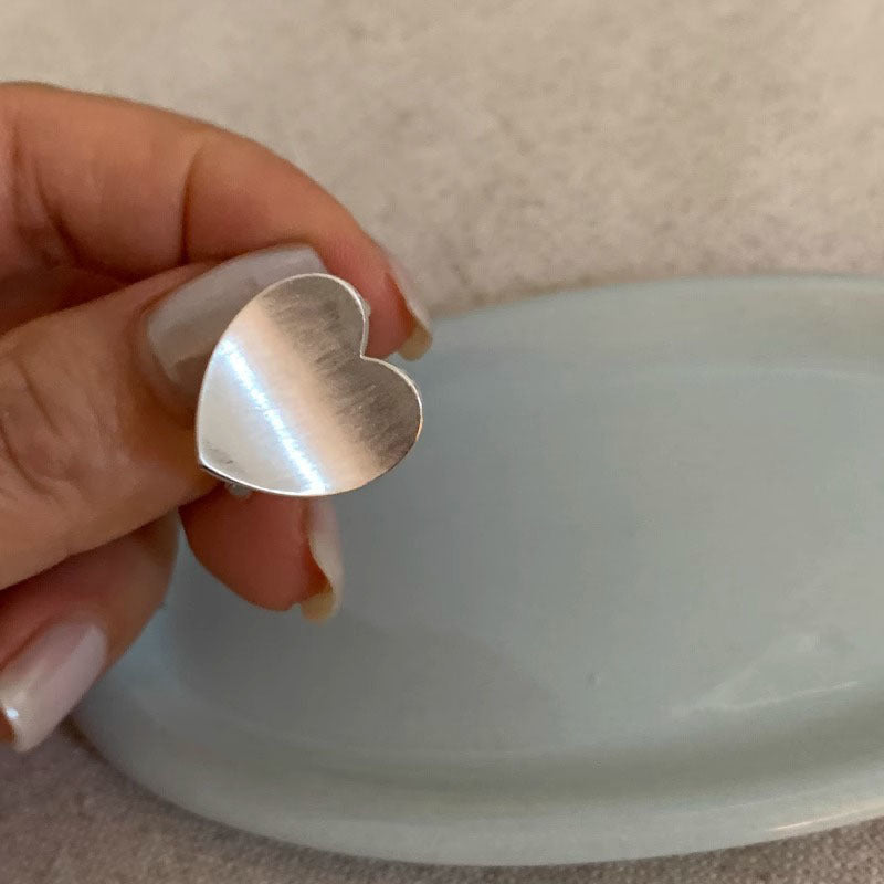 Brushed Frosted Heart Cross Ring for Women