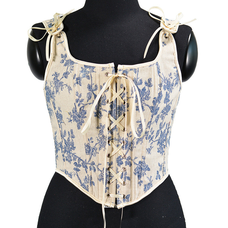 Retro French Herringbone Bustier Crop Top for Women