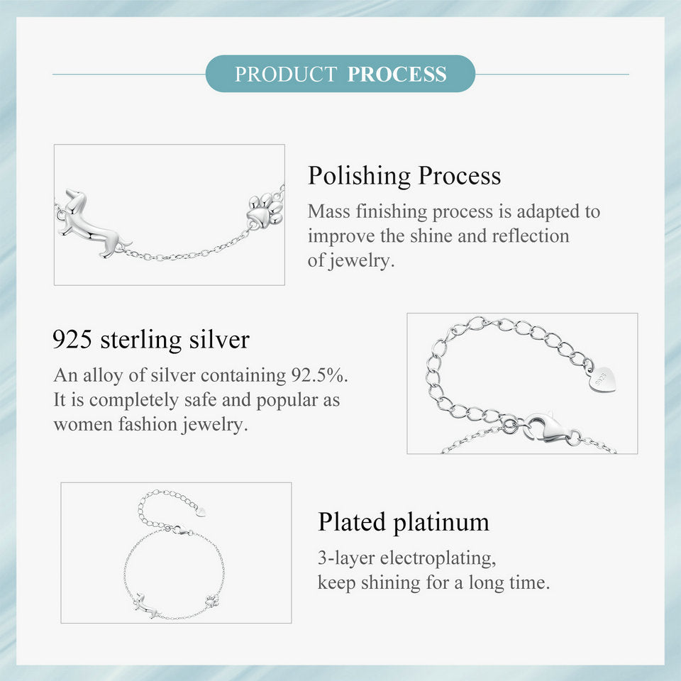 Silver Dachshund Dog Charm Bracelet for Women