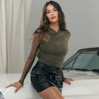 2023 Fashionable Sheer Mesh Zip Crop Top for Women