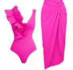 Hot Pink One-Shoulder Ruffle One-Piece Swimsuit