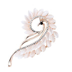 Cat Eye Stone Peacock Brooch with Rhinestones