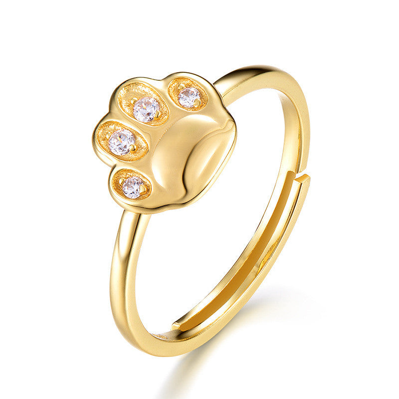 Silver Cat Paw Open Ring with Zircon