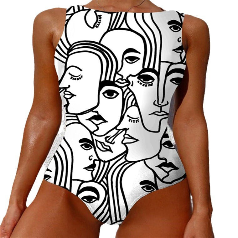 Plunge V Floral Vine Print One-Piece Swimsuit