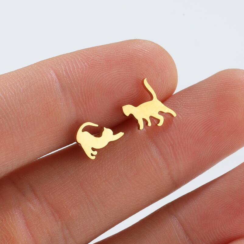 Rose Gold Stainless Steel Cat Stud Earrings