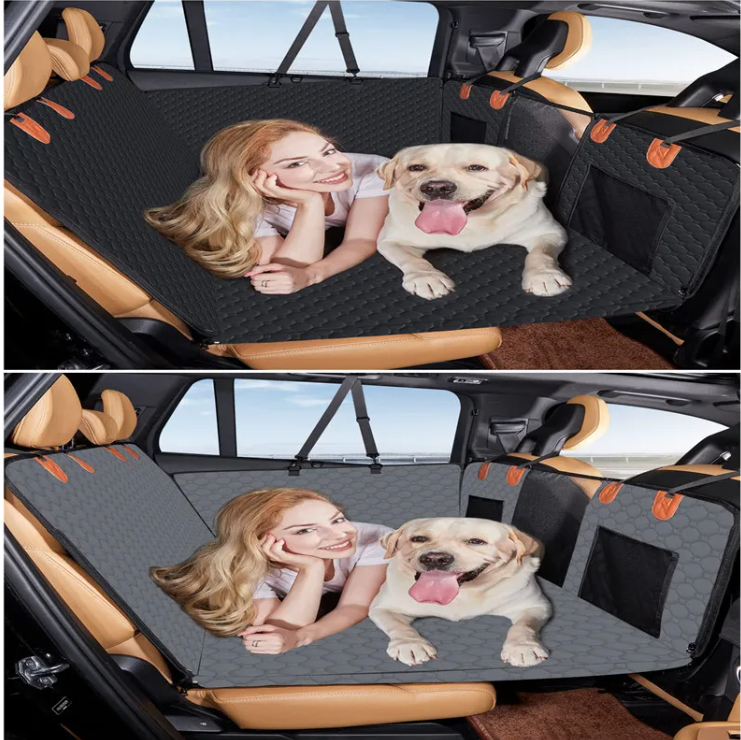 Back Seat Extender Dog Hammock for Cars, SUVs & Trucks, Waterproof Scratchproof Hard-Bottom Pet Travel Bed with Mesh Window & Side Pockets