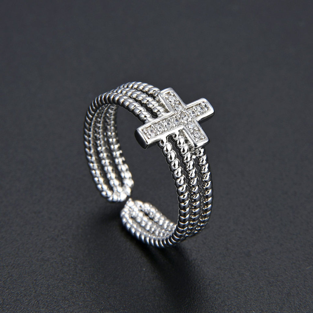 Adjustable Multilayer Zircon Cross Ring