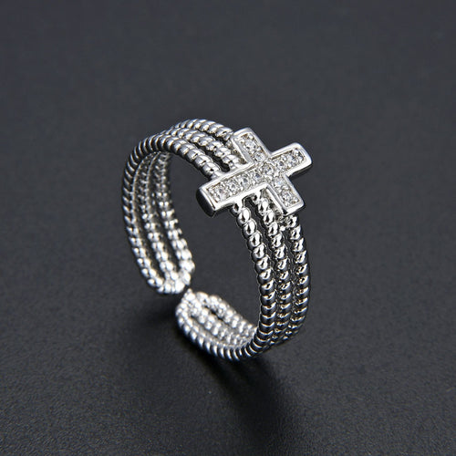 Adjustable Multilayer Zircon Cross Ring