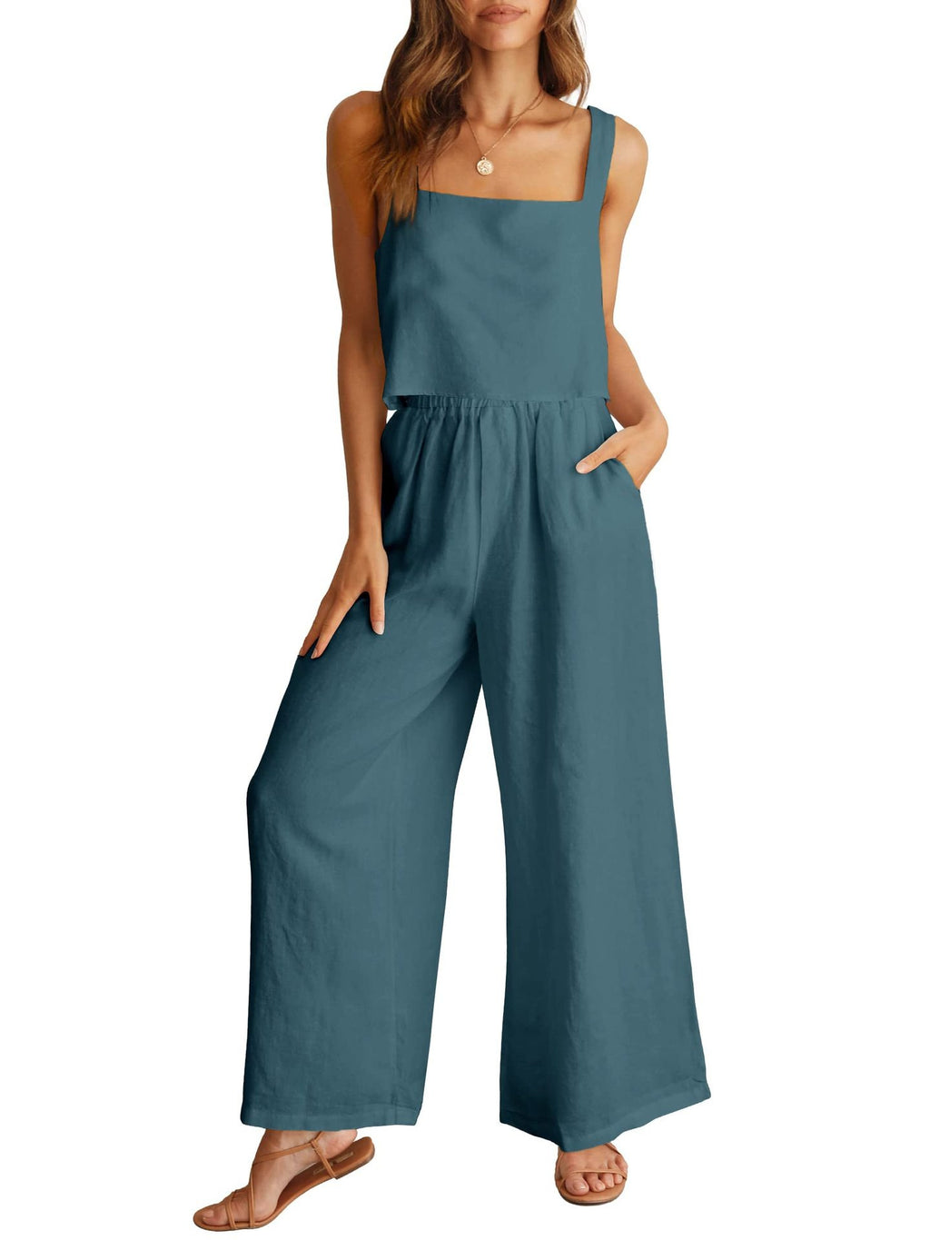 Sleeveless Camisole Wide Leg Pants Set