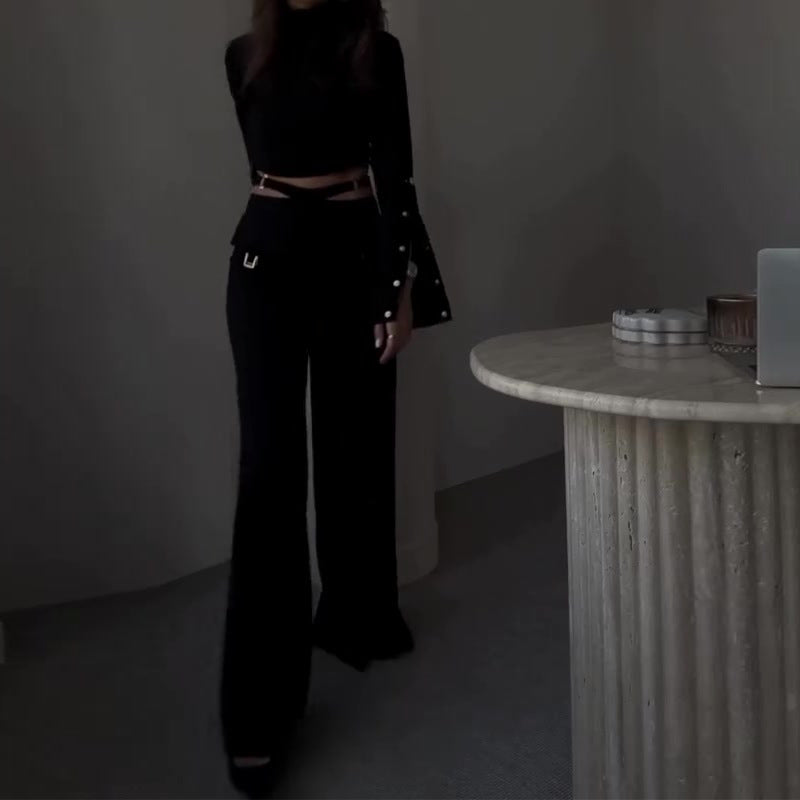 2024 Autumn New Women's Crop Top and High-Waist Pants Set