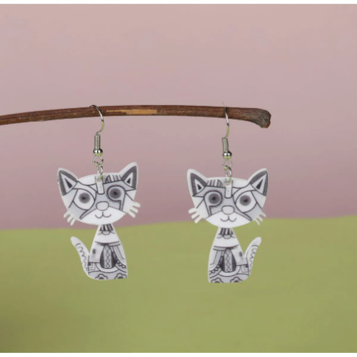 Colorful Painted Cat Drop Earrings