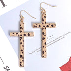 Leopard Print Cross Drop Earrings