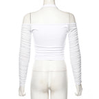 Sheer Long Sleeve Backless Crop Top with Zipper