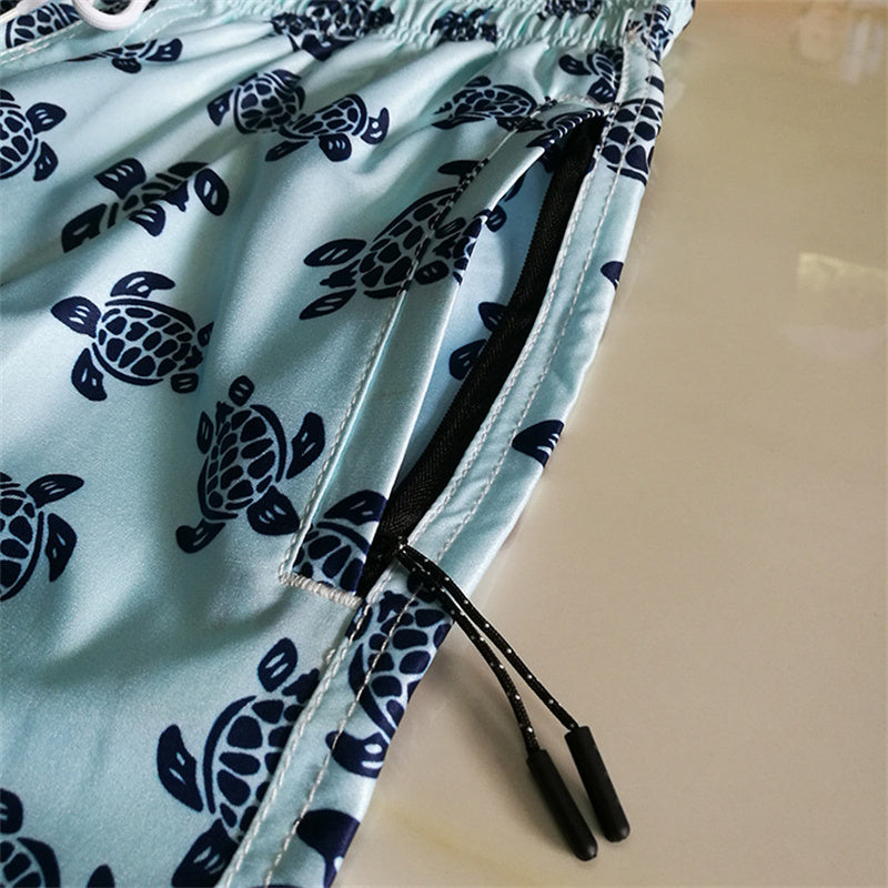 Men's Turtle-Print Swim Trunks with Pockets