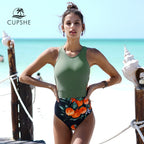 Striped Floral Cutout One-Piece Swimsuit