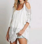 White Lace Cold-Shoulder Beach Cover-Up Dress