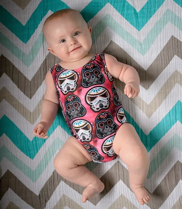 Girls Sugar Skull Print One-Piece Swimsuit