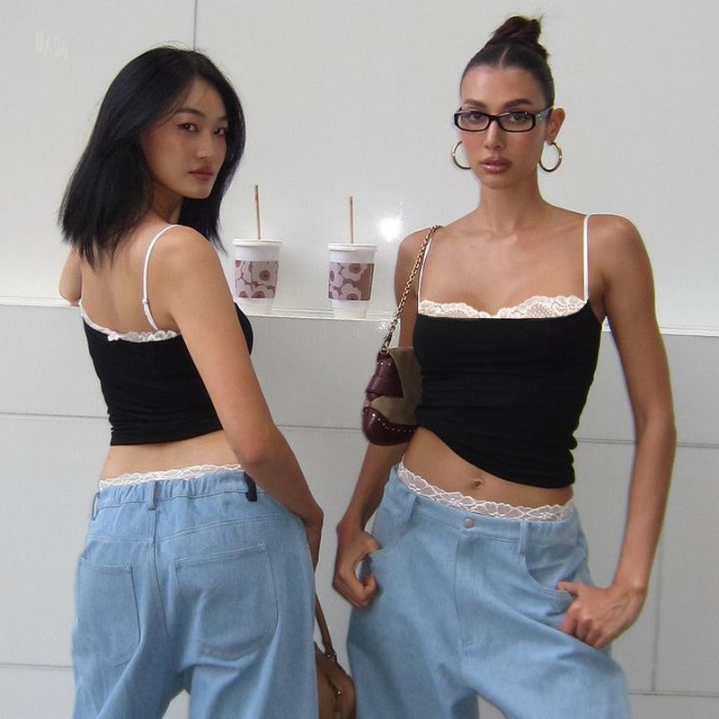 Summer Lace Trim Camisole Tops