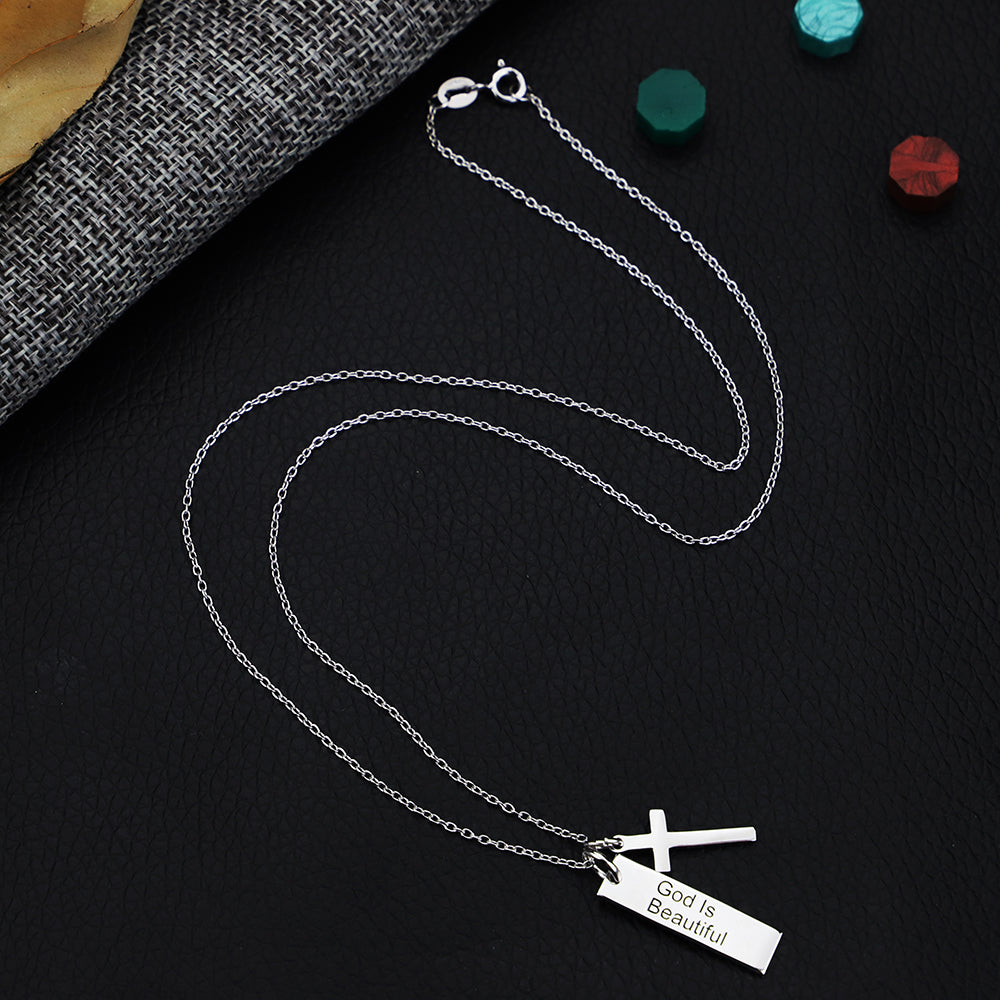 God Is Beautiful Bar and Cross Pendant Necklace