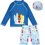 Boys Long-Sleeve UV Rash Guard Swim Set with Cap