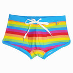 Men's Rainbow Stripe Drawstring Swim Trunks