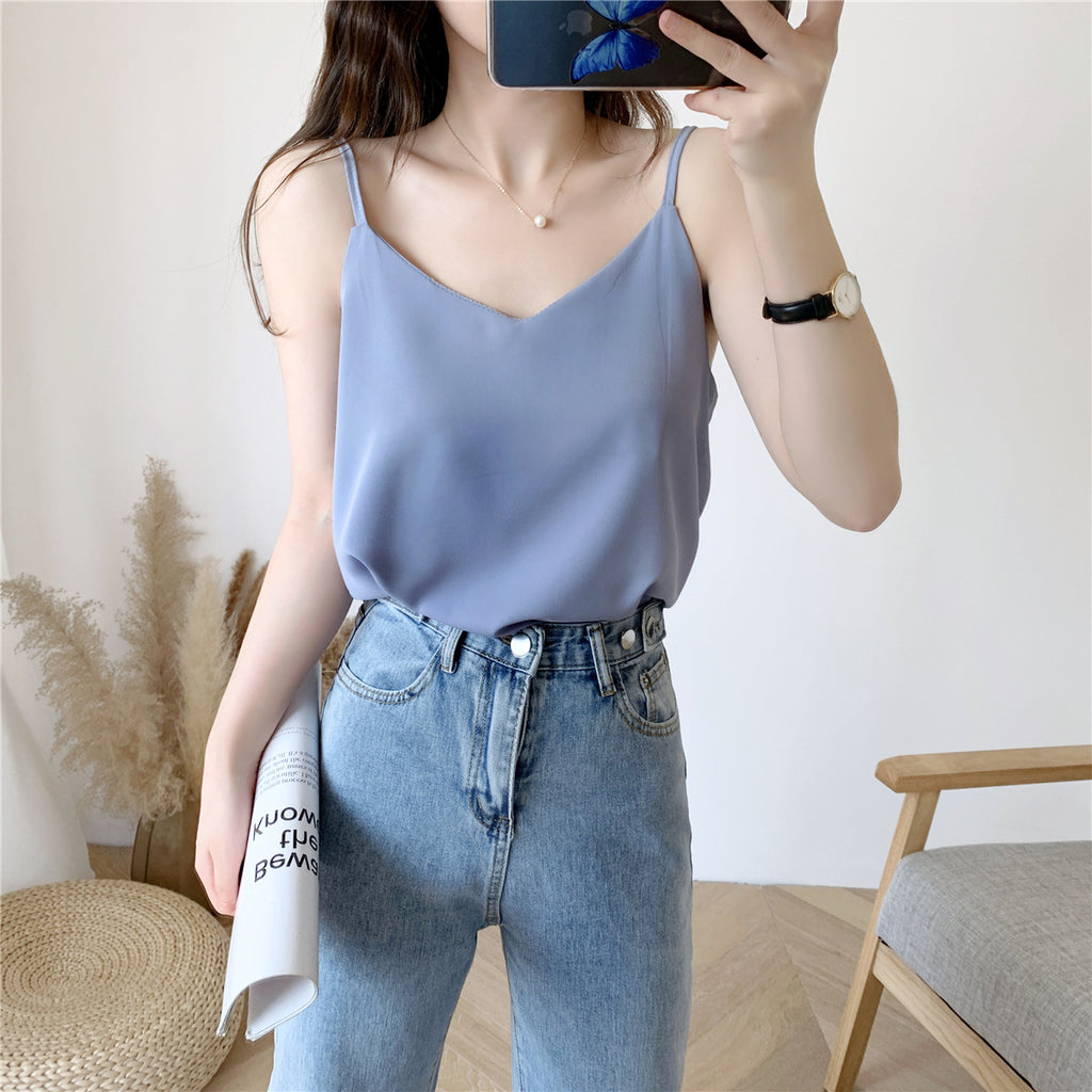 Loose Chiffon Tank Top for Women - Summer V-Neck Design