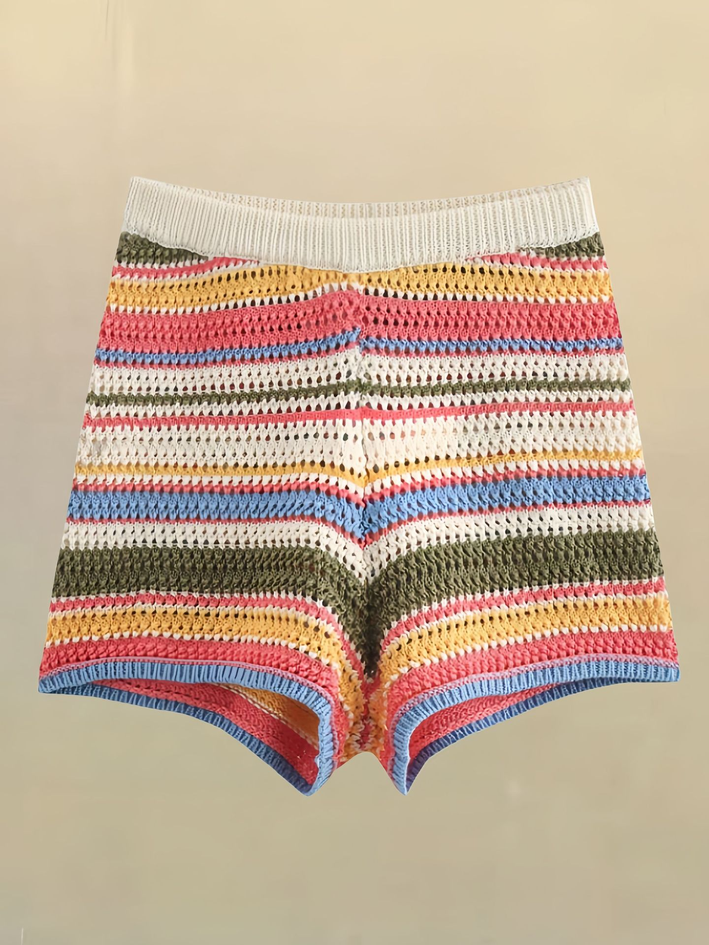 Colorful Striped Knitted Women's Suit - Top, Shorts, and Sets