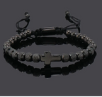 Steel Cross Adjustable Beaded Bracelet
