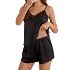 Plus Size Satin Pajamas Cami Shorts Set for Women