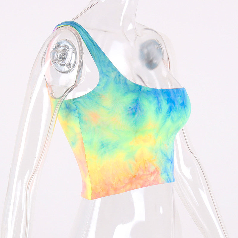 Tie-Dye One-Shoulder Sexy Crop Top Tank