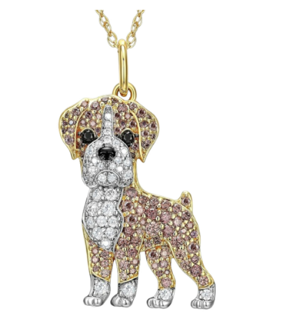 Boxer Dog Rhinestone Pendant Necklace